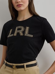Lauren Ralph Lauren Katlin Sequin Logo Jersey Black T-Shirt - Image 6 of 7
