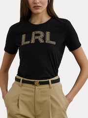 Lauren Ralph Lauren Katlin Sequin Logo Jersey Black T-Shirt - Image 7 of 7