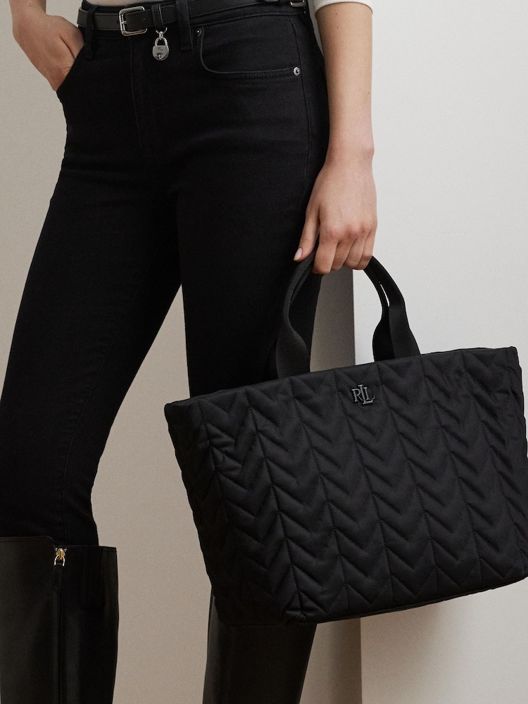 Lauren Ralph Lauren Stevie Messenger Textured Nylon Black Bag - Image 2 of 7