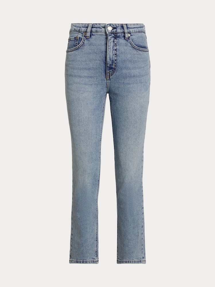 Lauren Ralph Lauren Blue High Rise Straight Fit Ankle Stretch Denim Jeans - Image 1 of 2