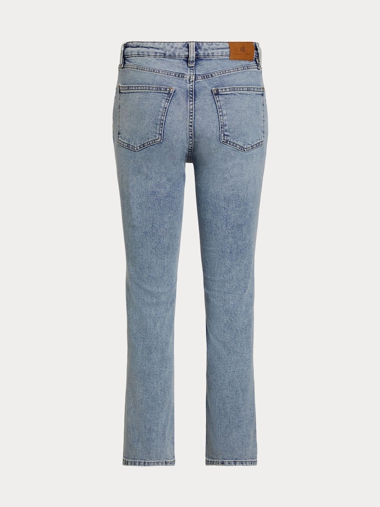 Lauren Ralph Lauren Blue High Rise Straight Fit Ankle Stretch Denim Jeans - Image 2 of 2