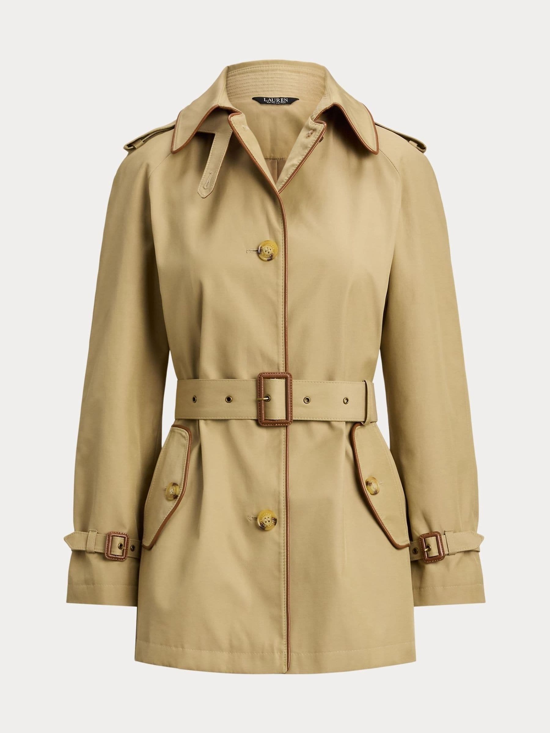 Buy Lauren Ralph Lauren Birch Tan Faux Leather Trim Trench Coat