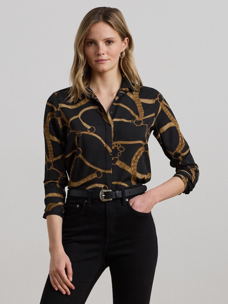 Lauren Ralph Lauren Kristy Belt Print Black Shirt - Image 1 of 8