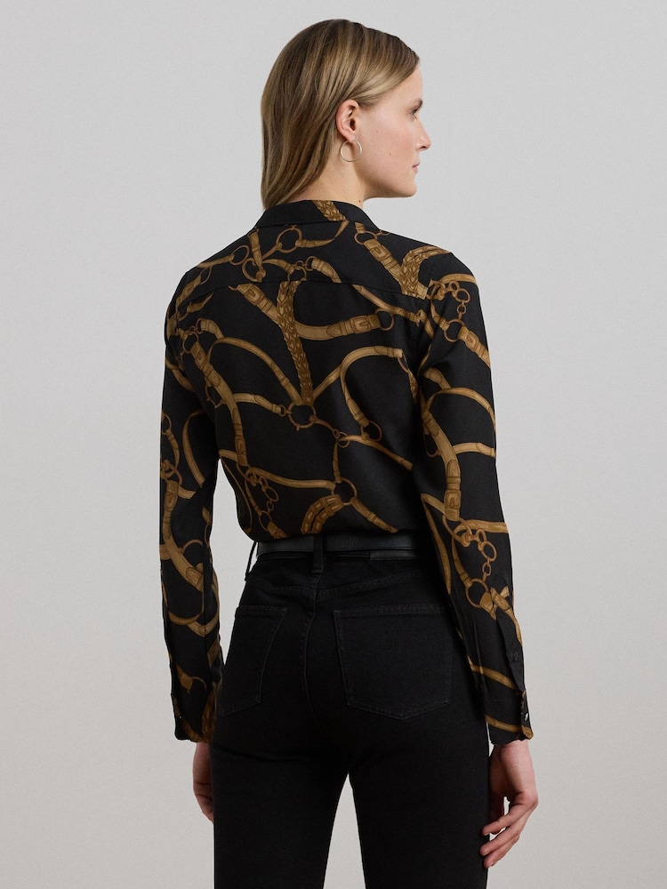 Lauren Ralph Lauren Kristy Belt Print Black Shirt - Image 2 of 8