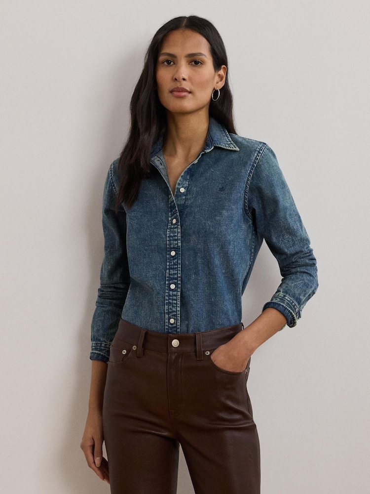 Lauren Ralph Lauren Blue Jamelko Haze Denim Logo Shirt - Image 1 of 4