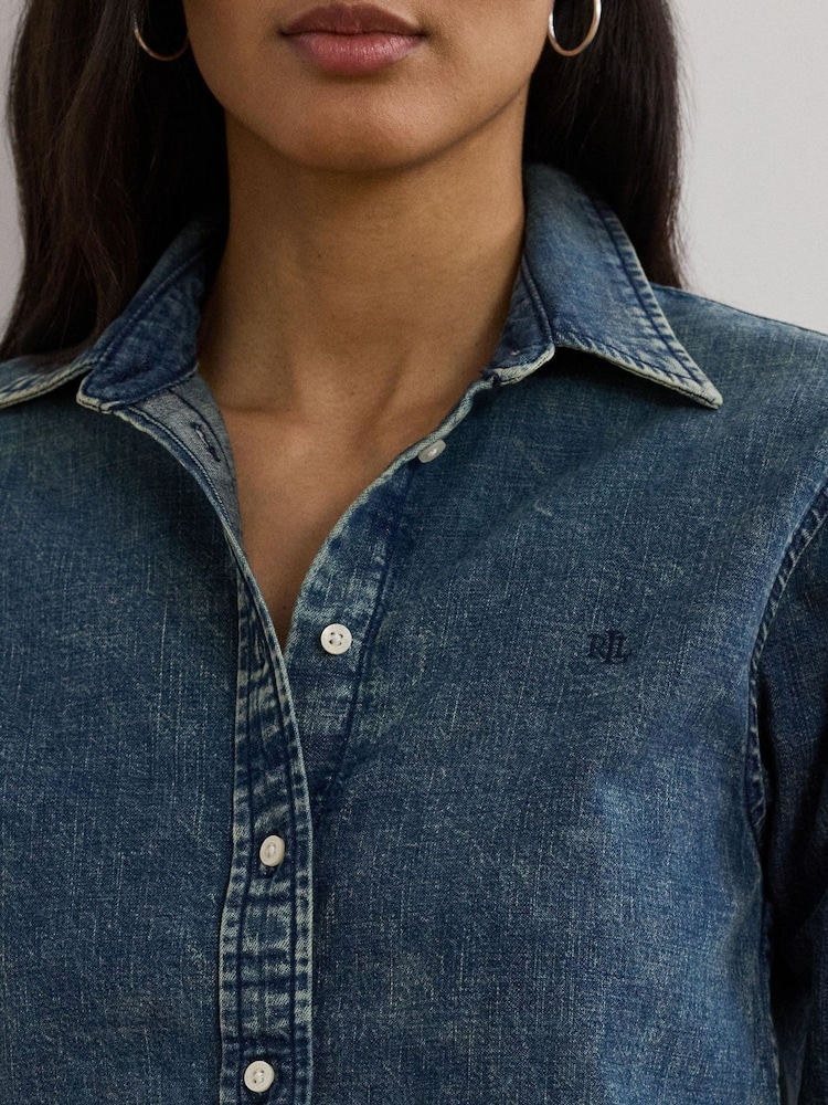 Lauren Ralph Lauren Blue Jamelko Haze Denim Logo Shirt - Image 4 of 4