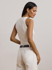 Lauren Ralph Lauren Tonasha Ribbed Logo Sleeveless White Tank Vest - Image 2 of 4