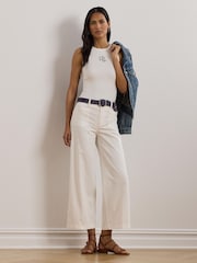 Lauren Ralph Lauren Tonasha Ribbed Logo Sleeveless White Tank Vest - Image 3 of 4