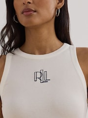 Lauren Ralph Lauren Tonasha Ribbed Logo Sleeveless White Tank Vest - Image 4 of 4