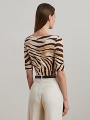 Lauren Ralph Lauren Cream Judy Zebra Print Quarter Sleeve Jersey Top - Image 2 of 5