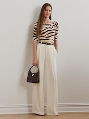 Lauren Ralph Lauren Cream Judy Zebra Print Quarter Sleeve Jersey Top - Image 3 of 5