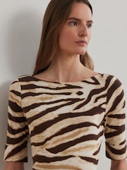 Lauren Ralph Lauren Cream Judy Zebra Print Quarter Sleeve Jersey Top - Image 4 of 5