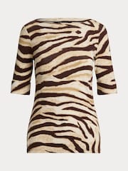 Lauren Ralph Lauren Cream Judy Zebra Print Quarter Sleeve Jersey Top - Image 5 of 5