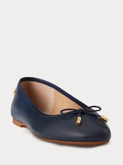 Lauren Ralph Lauren Blue Jayna Leather Flat Ballet Pump Shoes - Slika 3 iz 4