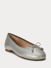 Lauren Ralph Lauren Silver Jayna Leather Flat Ballet Pump Shoes - Image 3 of 4