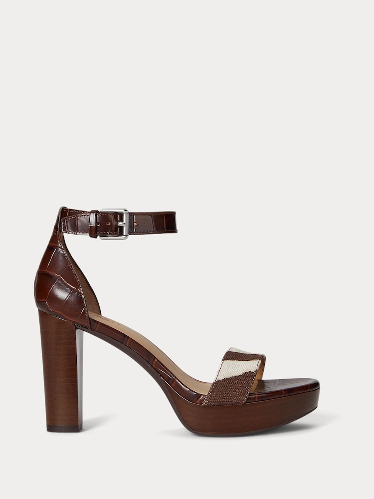 Lauren Ralph Lauren Sylvia Zebra Print Block Heel Brown Sandals - Image 1 of 4