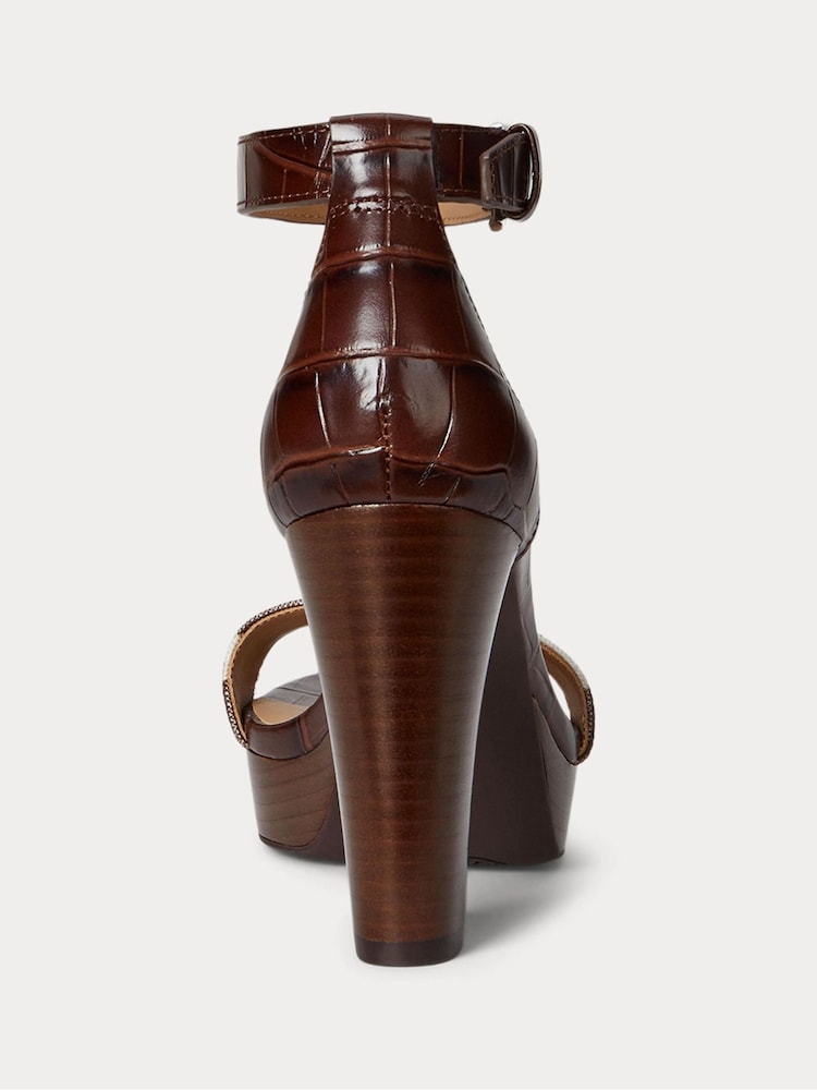 Lauren Ralph Lauren Sylvia Zebra Print Block Heel Brown Sandals - Image 2 of 4