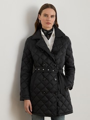 Lauren Ralph Lauren Quilted Belted Black Trench Coat - Image 1 of 8