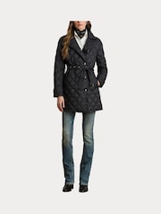 Lauren Ralph Lauren Quilted Belted Black Trench Coat - Image 3 of 8