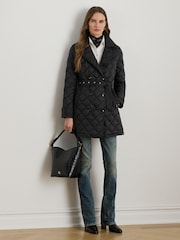 Lauren Ralph Lauren Quilted Belted Black Trench Coat - Image 4 of 8