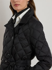 Lauren Ralph Lauren Quilted Belted Black Trench Coat - Image 5 of 8