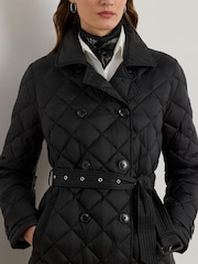 Lauren Ralph Lauren Quilted Belted Black Trench Coat - Image 6 of 8