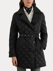 Lauren Ralph Lauren Quilted Belted Black Trench Coat - Image 7 of 8