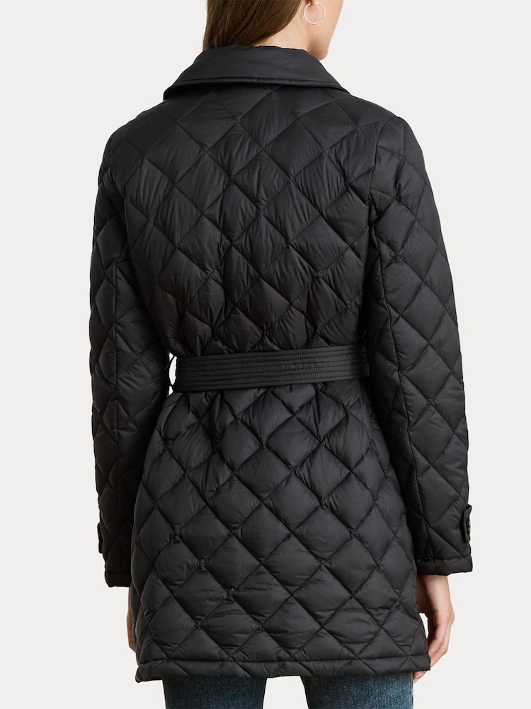 Lauren Ralph Lauren Quilted Belted Black Trench Coat - Image 8 of 8