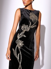 Lipsy Black Velvet Embellished Sleeveless Column Midaxi Dress - Image 3 of 4