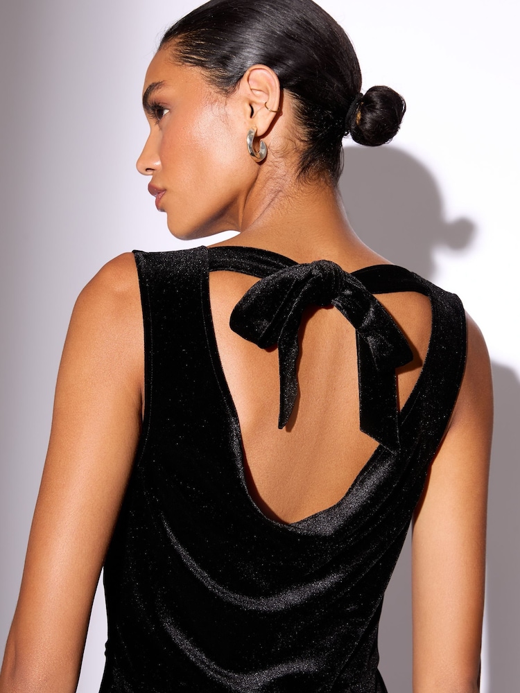 Lipsy Black Velvet Embellished Sleeveless Column Midaxi Dress - Image 4 of 4