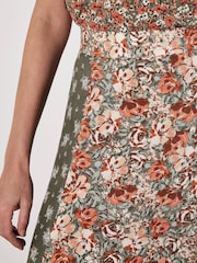 Apricot Green Floral Print Trio Patchwork Midi Skirt - Image 3 of 5