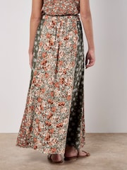 Apricot Green Floral Print Trio Patchwork Midi Skirt - Image 4 of 5