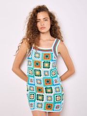 Apricot Green Crochet Squares Dress - Image 1 of 4