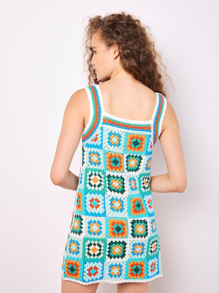 Apricot Green Crochet Squares Dress - Image 4 of 4