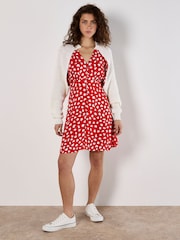 Apricot Red Painterly Heart Angel Sleeve Dress - Image 1 of 4