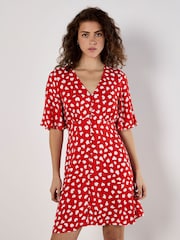 Apricot Red Painterly Heart Angel Sleeve Dress - Image 2 of 4