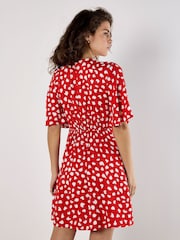 Apricot Red Painterly Heart Angel Sleeve Dress - Image 4 of 4