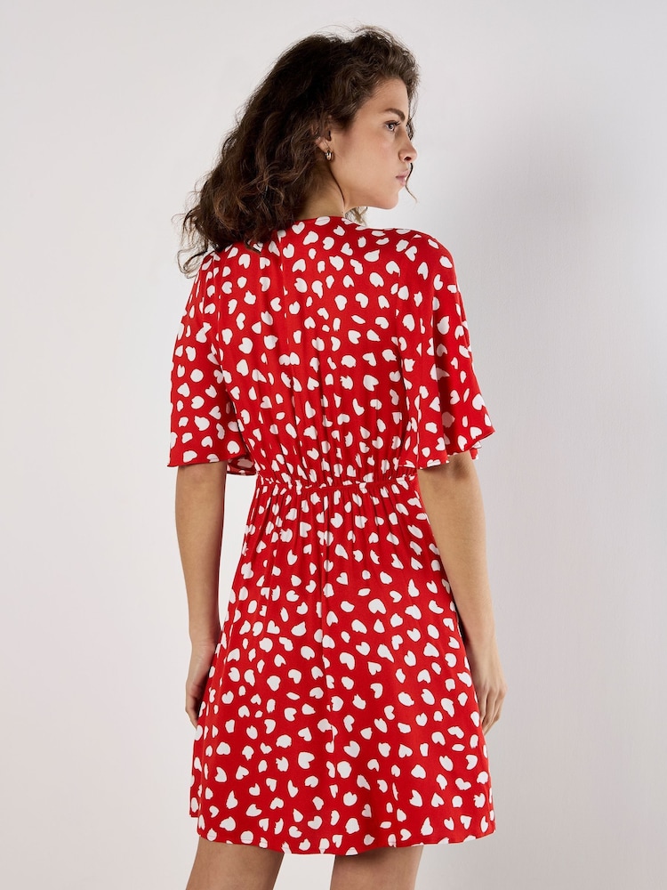 Apricot Red Painterly Heart Angel Sleeve Dress - Image 4 of 4