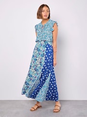 Apricot Blue Floral Print Trio Patchwork Midi Skirt - Image 3 of 4