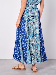 Apricot Blue Floral Print Trio Patchwork Midi Skirt - Image 4 of 4