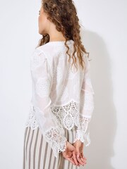 Apricot White Embroidered Daisies Lace Hem Top - Image 4 of 4