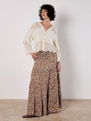 Apricot Green Ditsy Print Tiered Maxi Skirt - Image 2 of 4