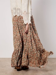 Apricot Green Ditsy Print Tiered Maxi Skirt - Image 4 of 4