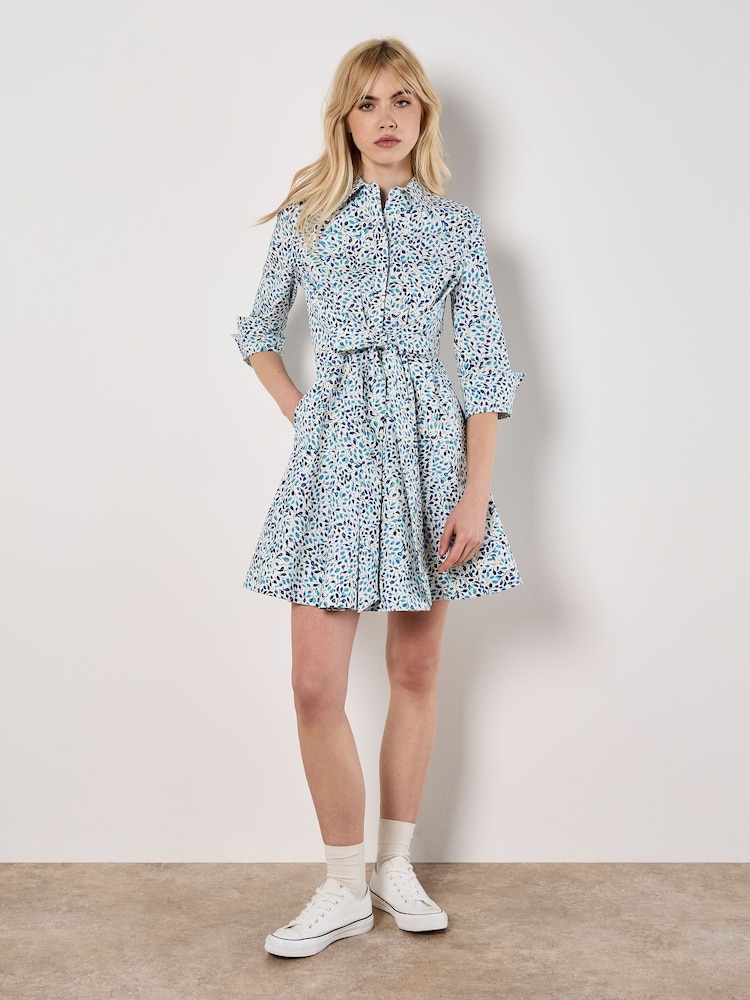Apricot Blue Mini Leaf Poplin Tie Dress - Image 4 of 4