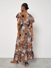 Apricot Orange Patchwork Ruffle Tiered Midi Dress - Image 3 of 4