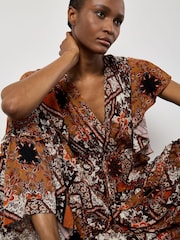 Apricot Orange Patchwork Ruffle Tiered Midi Dress - Image 4 of 4