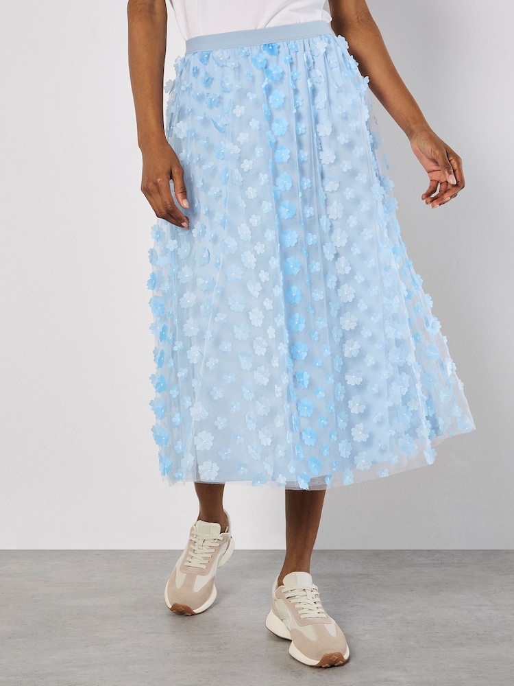Apricot Blue Appliqué Ombre Flower Print Skirt - Image 1 of 5
