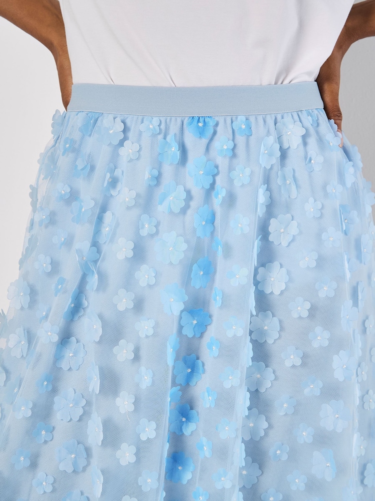Apricot Blue Appliqué Ombre Flower Print Skirt - Image 2 of 5