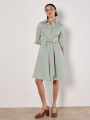Apricot Green Tie Front Stripe Shirt Dress - Image 1 of 6