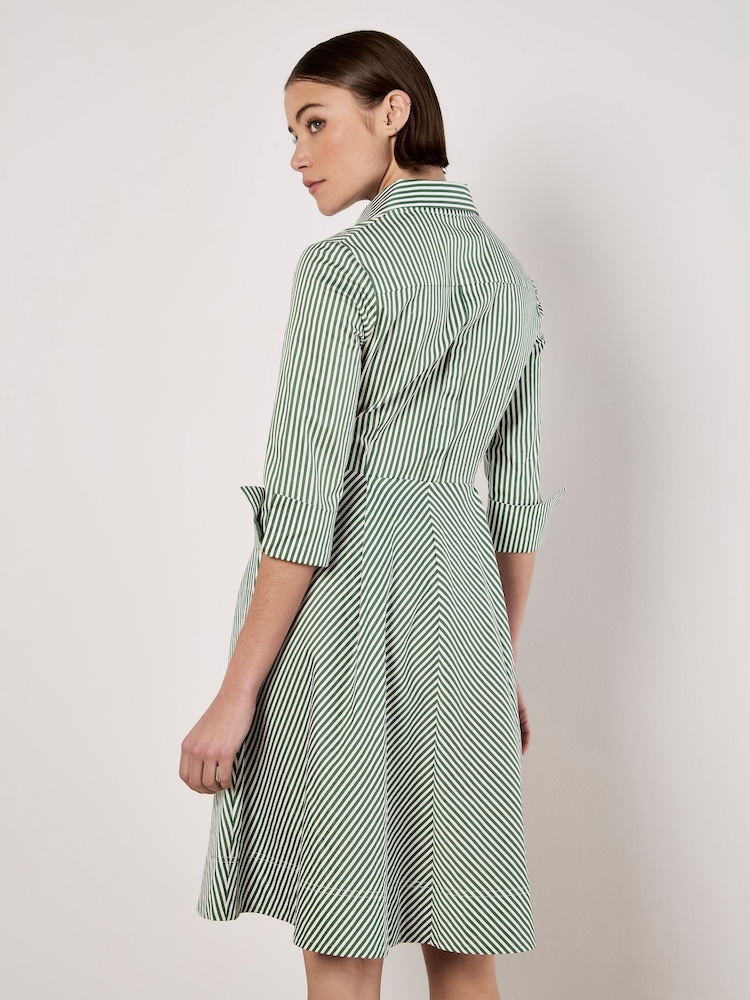 Apricot Green Tie Front Stripe Shirt Dress - Image 2 of 6